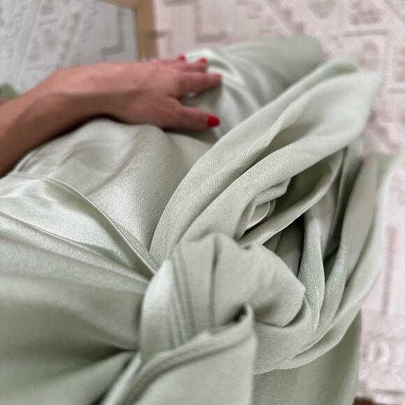 EDUN Liquid Satin Tie Waist Short Sleeve Dress Jade 2 $1100 - Picture 5 of 9